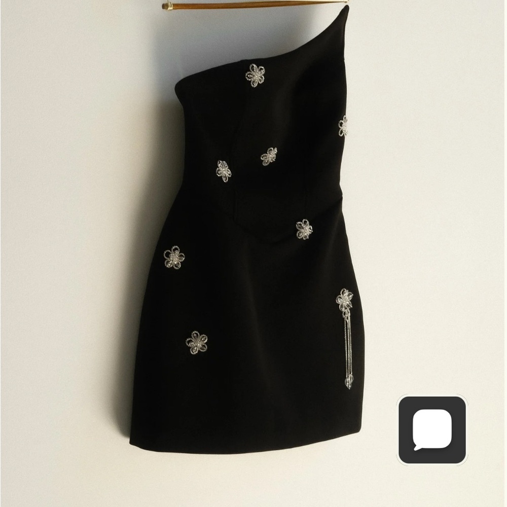 Meshki Liva Strapless Diamante Floral Trim Mini Dress - Black